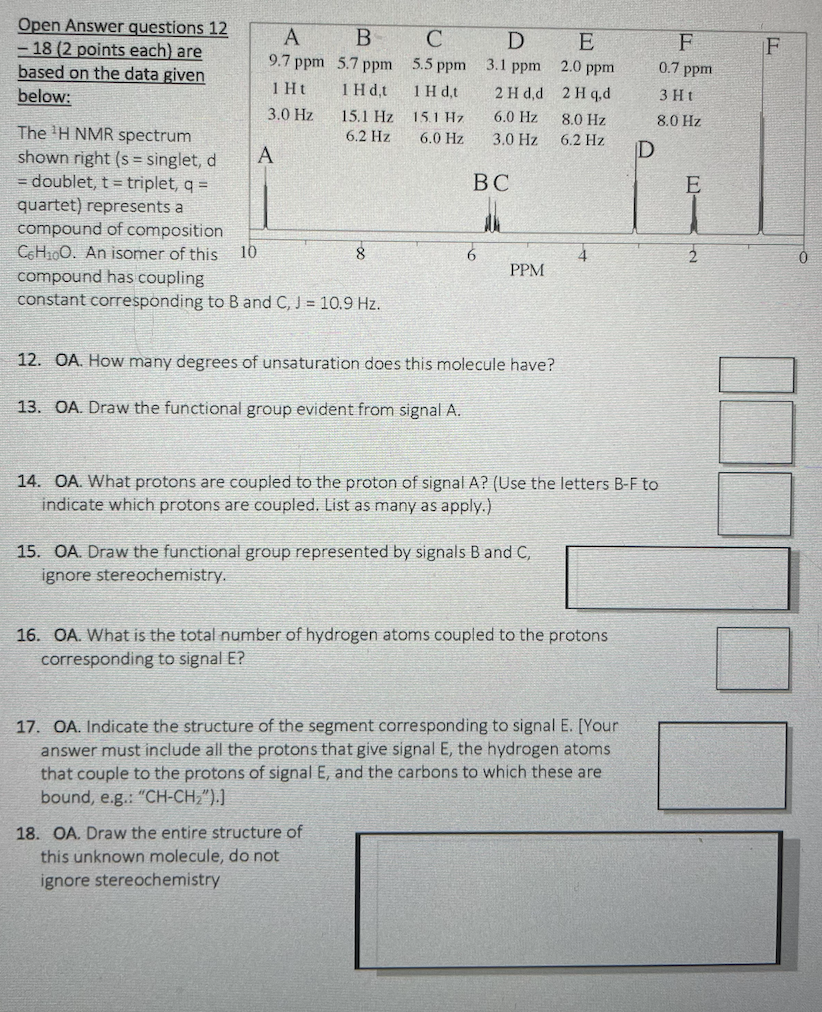  Open Answer questions 12 18 ( 2 points each ) are