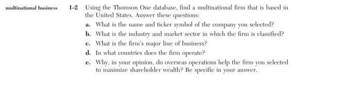 (a-e) Page 30 (Multinational Business). Using the Thomson One database/ Yahoo finance,