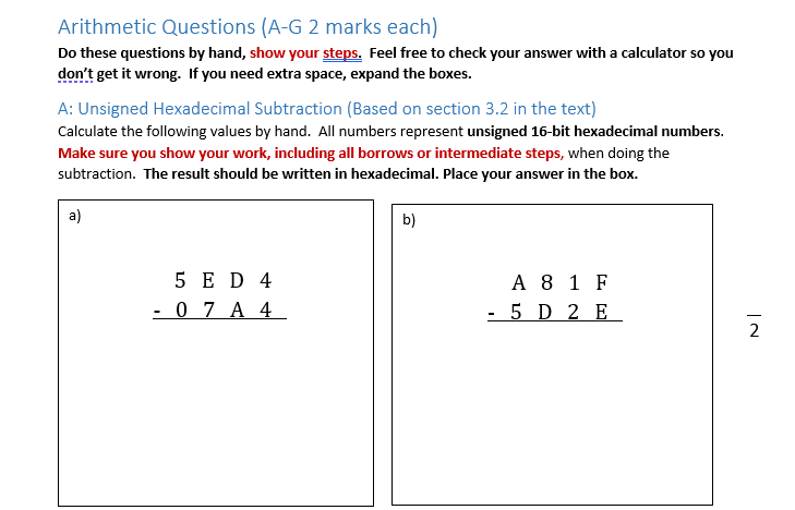  Arithmetic Questions (A-G 2 marks each) Do these questions by hand,