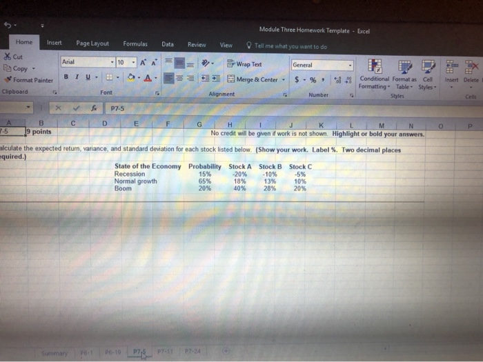 Module Three Homework Template - Excel * Home Insert Page Layout