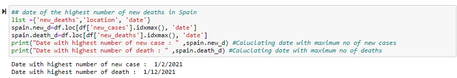 of new deaths). Find the date with the highest new cases. By
