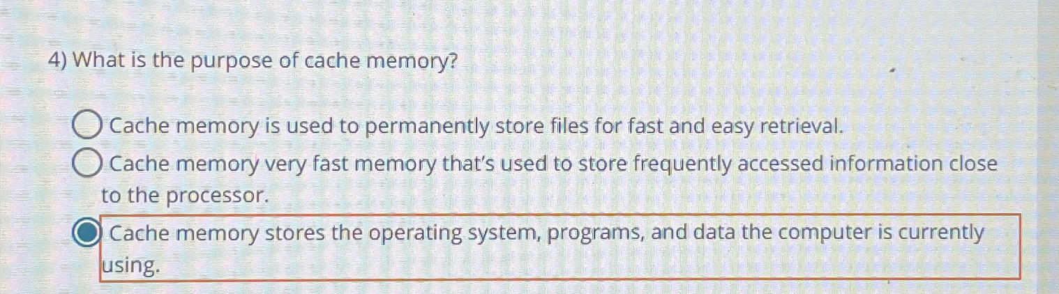  What is the purpose of cache memory? Cache memory is used