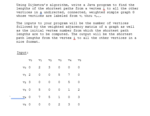 In Java please write a program that does the following Using Dijkstra's