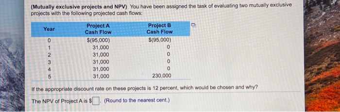 9 Year (Mutually exclusive projects and NPV) You have been assigned the