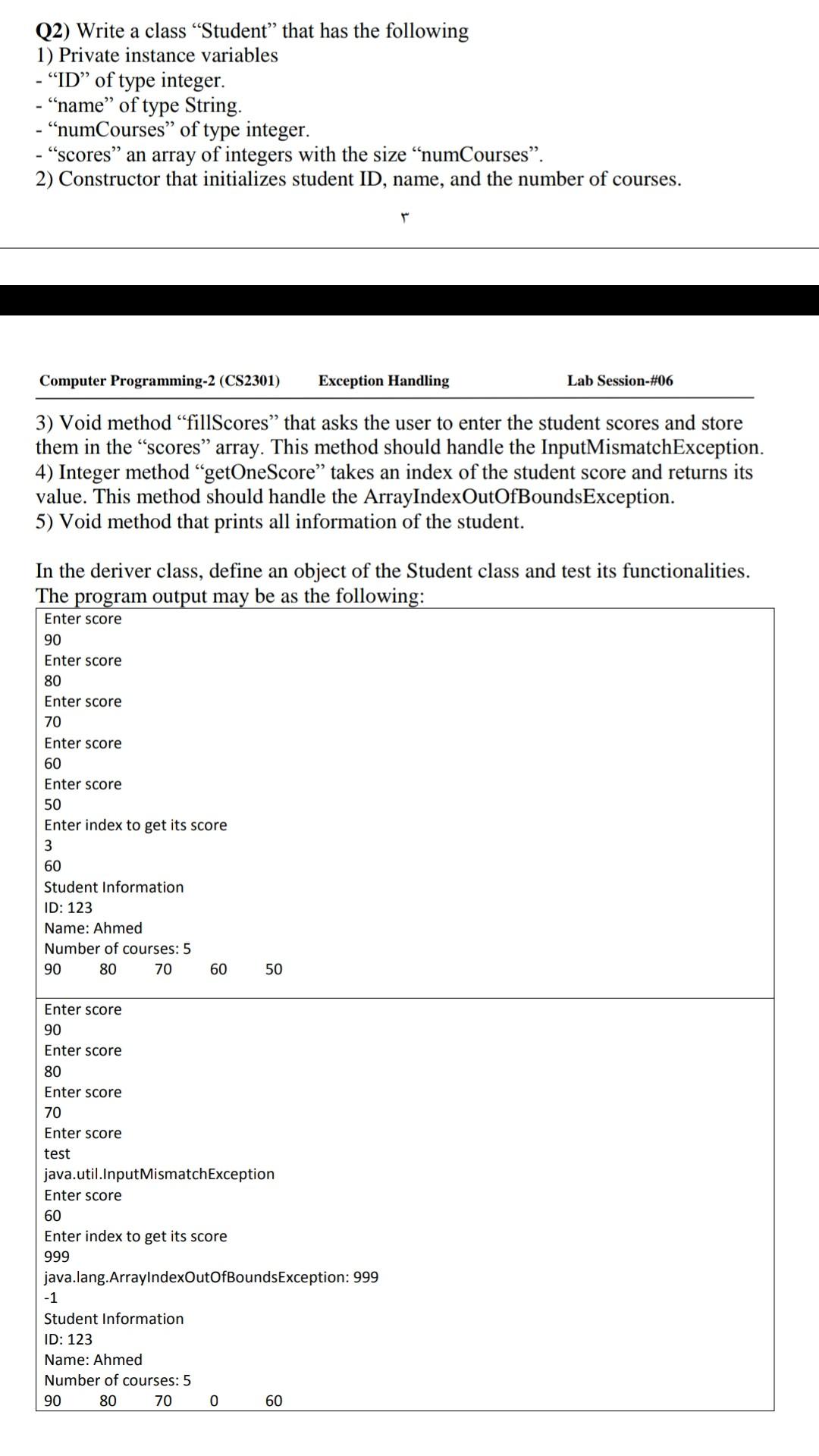 write Java program - Q2) Write a class Student that has the