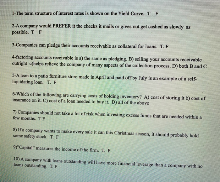 PLEASE help with True or False question 1 to 10? PLEASE help