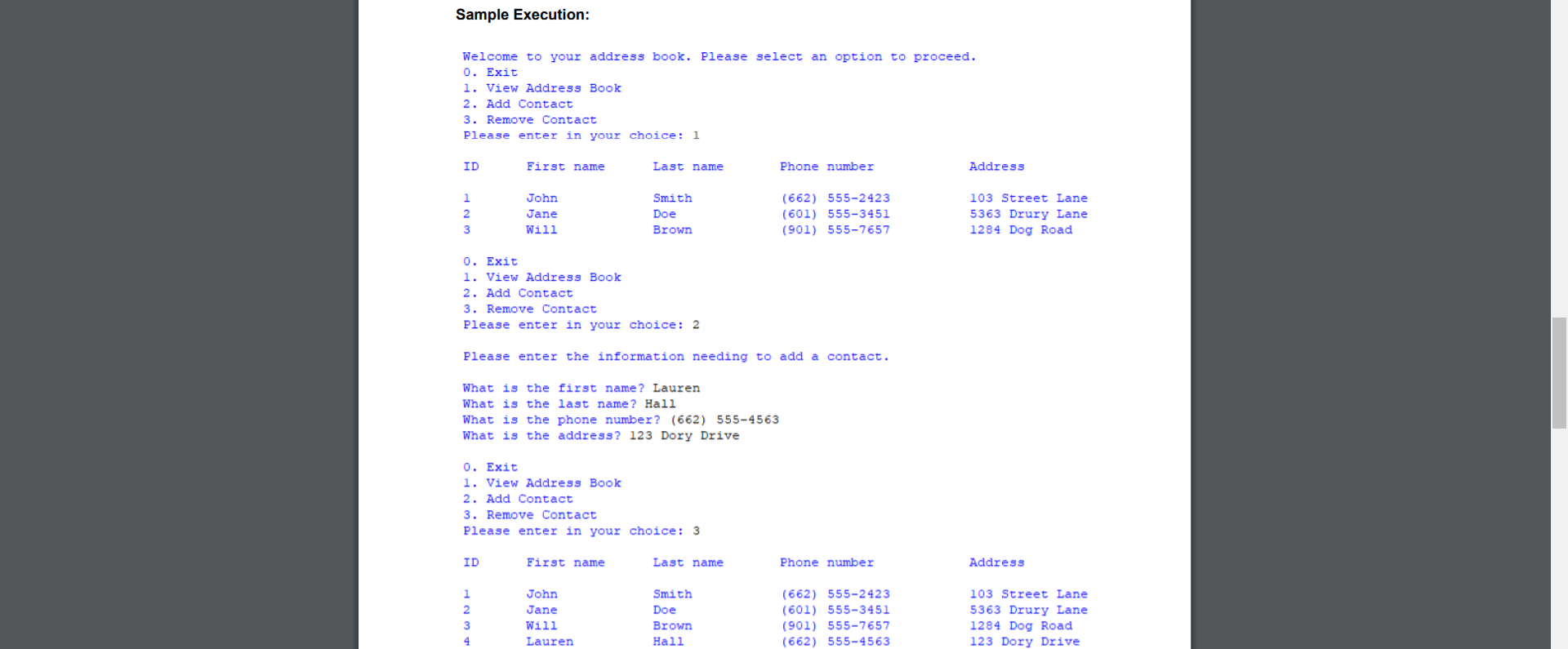 involves building a program that manages a small address book. Your program