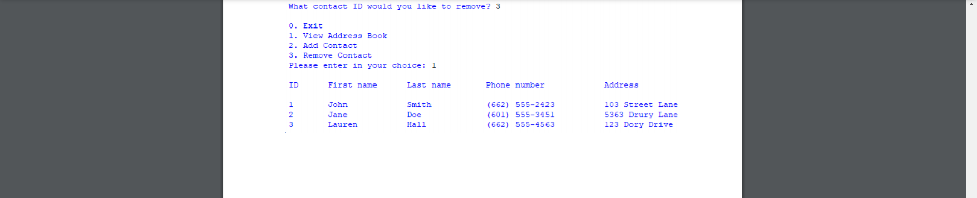 should utilize four lists to manage that address book: first names, last