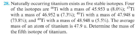 28. Naturally occurring titanium exists as five stable isotopes. Four of