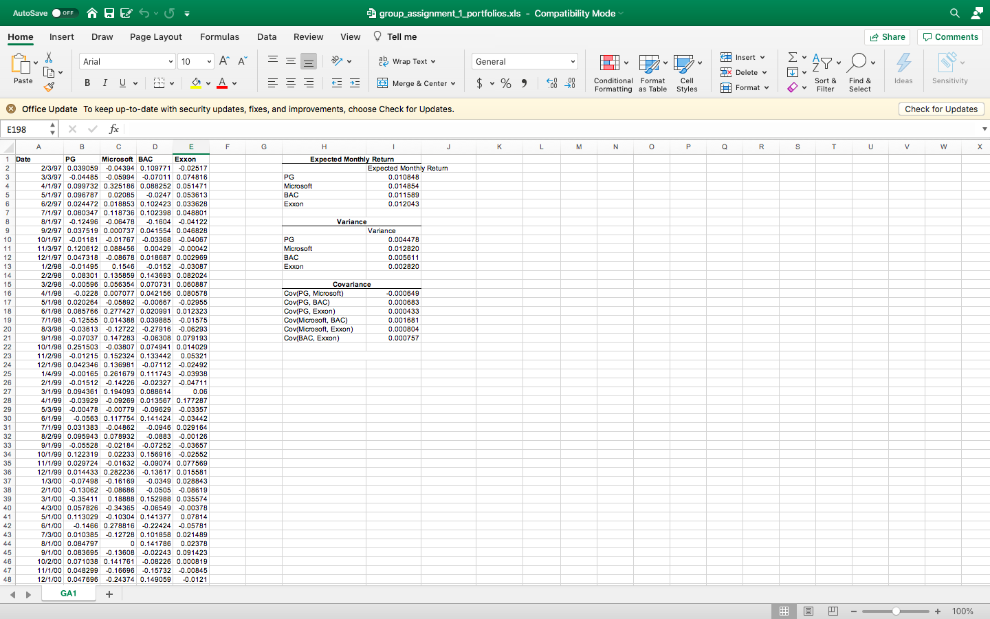 For this assignment, please use excel file group_assignment_1_portfolios.xls posted on blackboard under