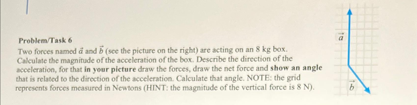  Problem/Task 6 Two forces named vec(a) and vec(b)(see the picture on