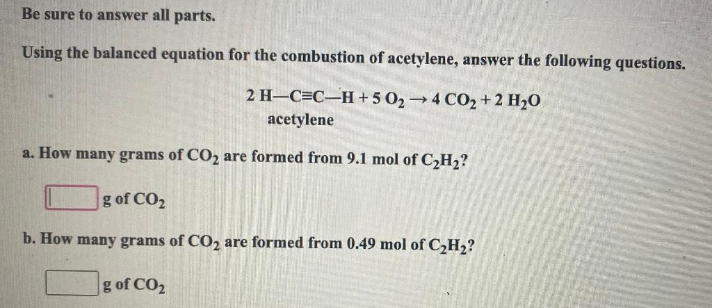 Be sure to answer all parts. Using the balanced equation for