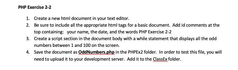  PHP Exercise 2-2 Create a new html document in your text