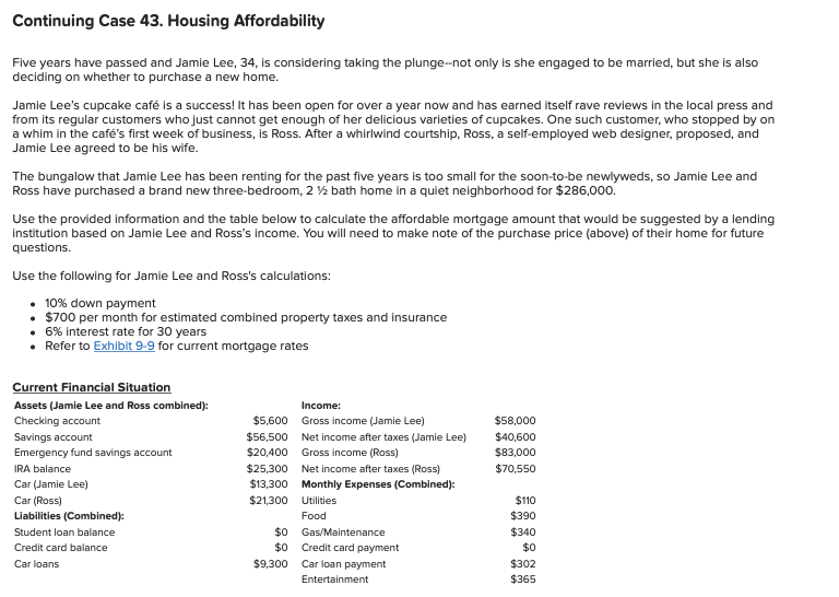  Continuing Case 43. Housing Affordability Five years have passed and Jamie