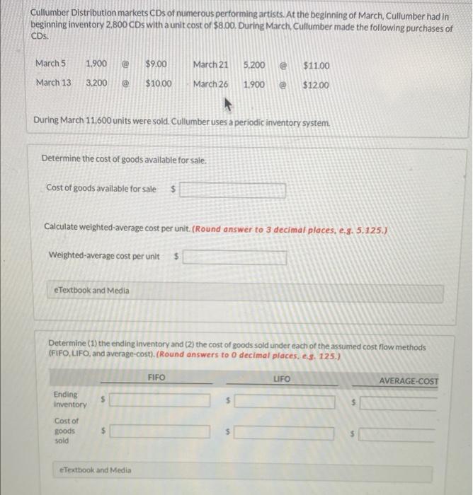please help and explain how to do thus Cullumber Distribution markets CDs