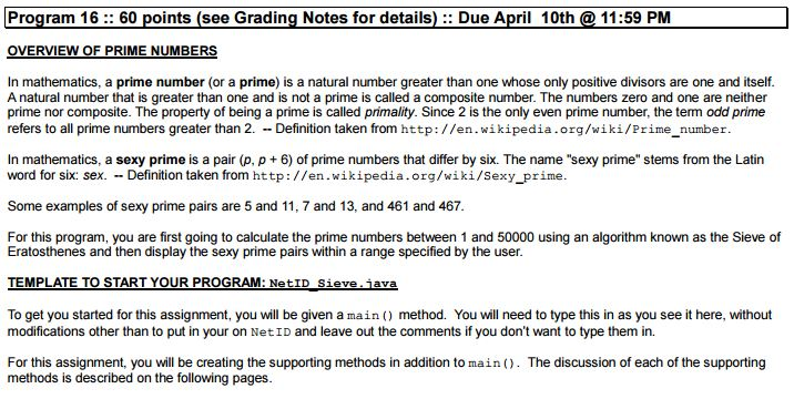  Program 16 60 points (see Grading Notes for details Due April