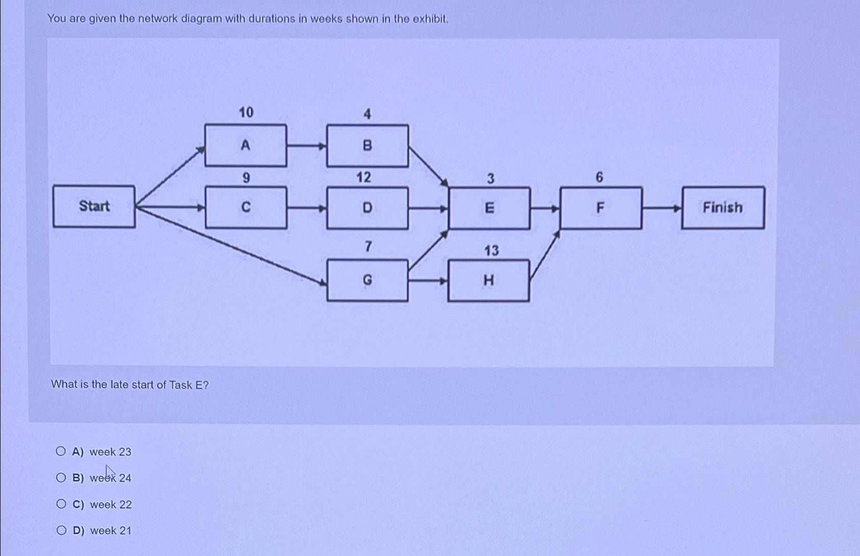  You are given the network diagram with durations in weeks shown