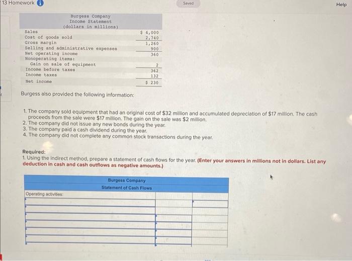 Flows [LO13-1, LO13-2] A comparative balance sheet and an income statement for