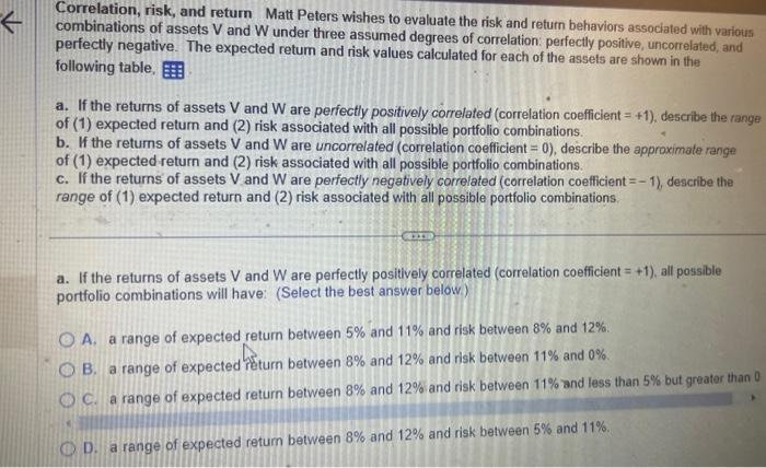 ch 8 problem 4 plz answer all parts Correlation, risk, and return
