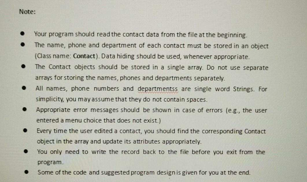 file (contact.txt") is a text file with three columns. The first column