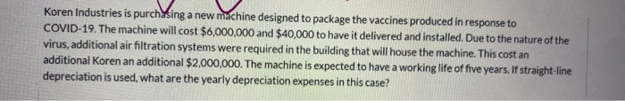  Koren Industries is purchasing a new machine designed to package the
