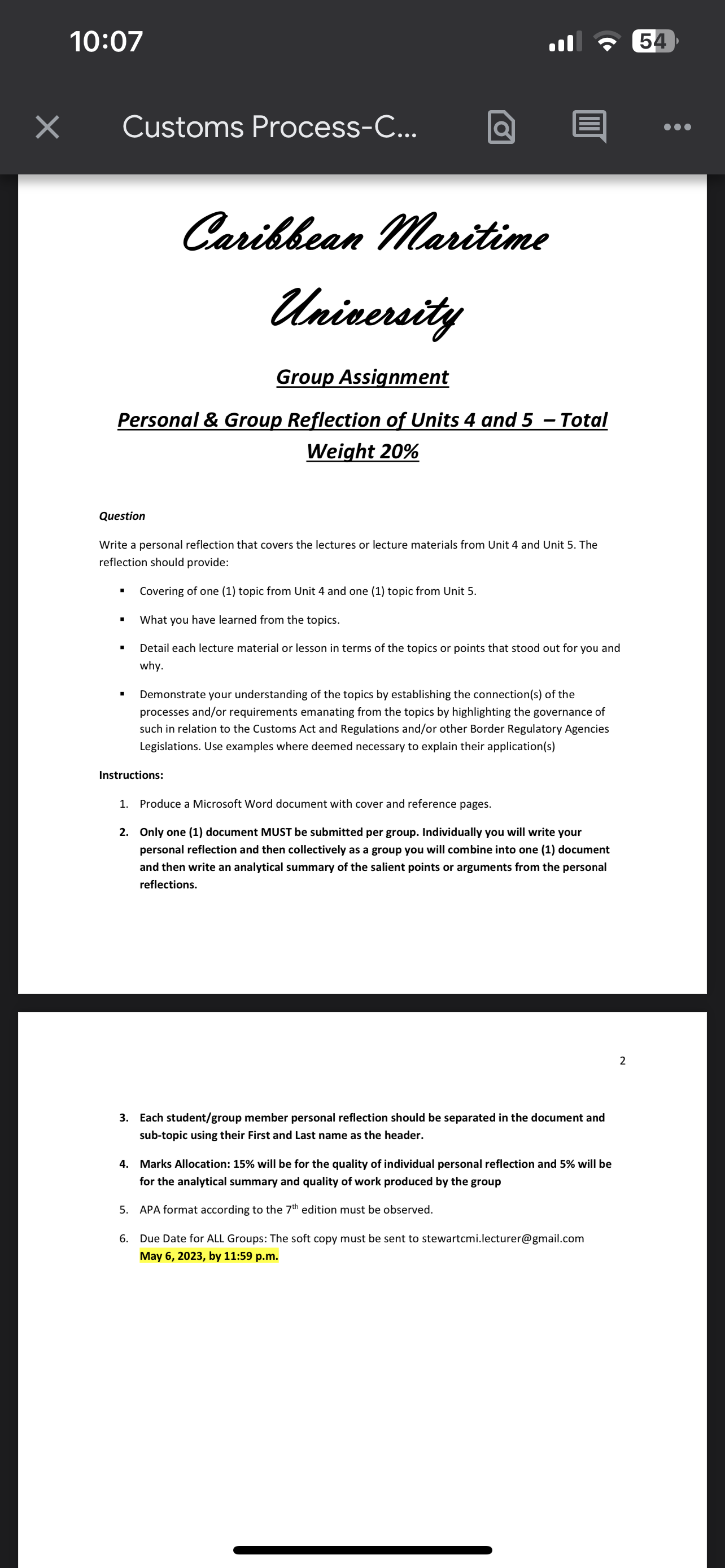 10207 X Customs Process-C Group Assignment Personal & Grou Re Iection