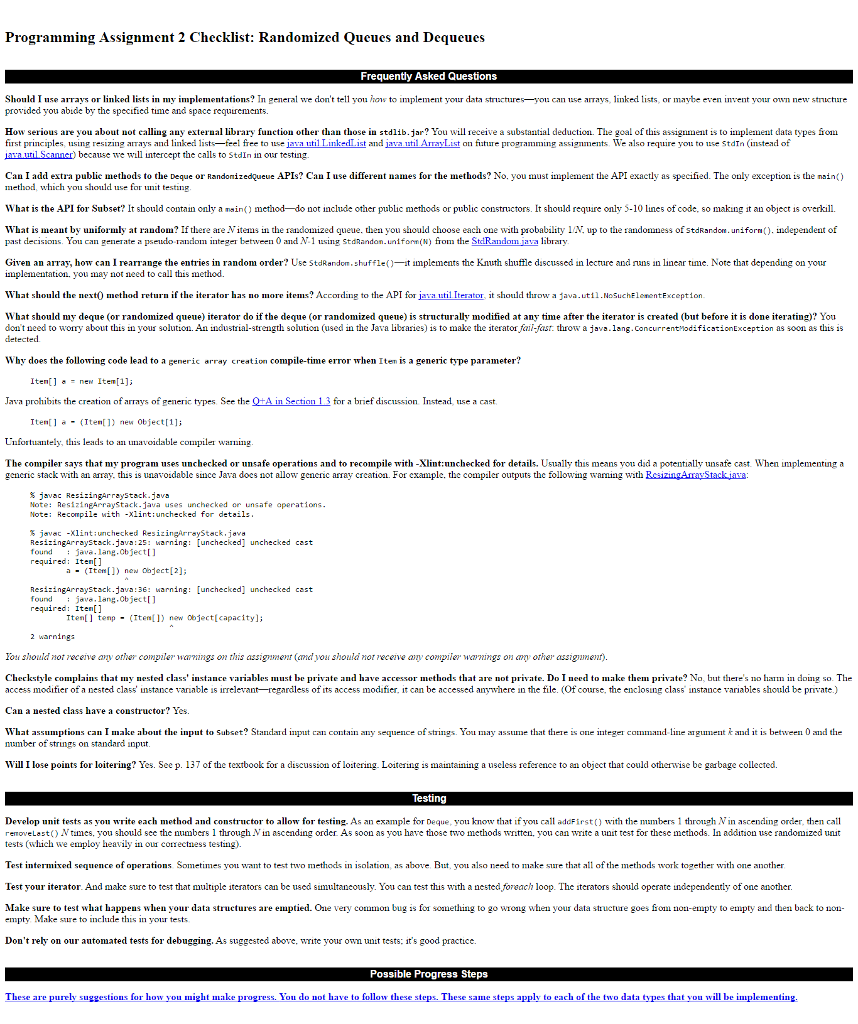 Deques Write a generic data type for a deque and a randomized