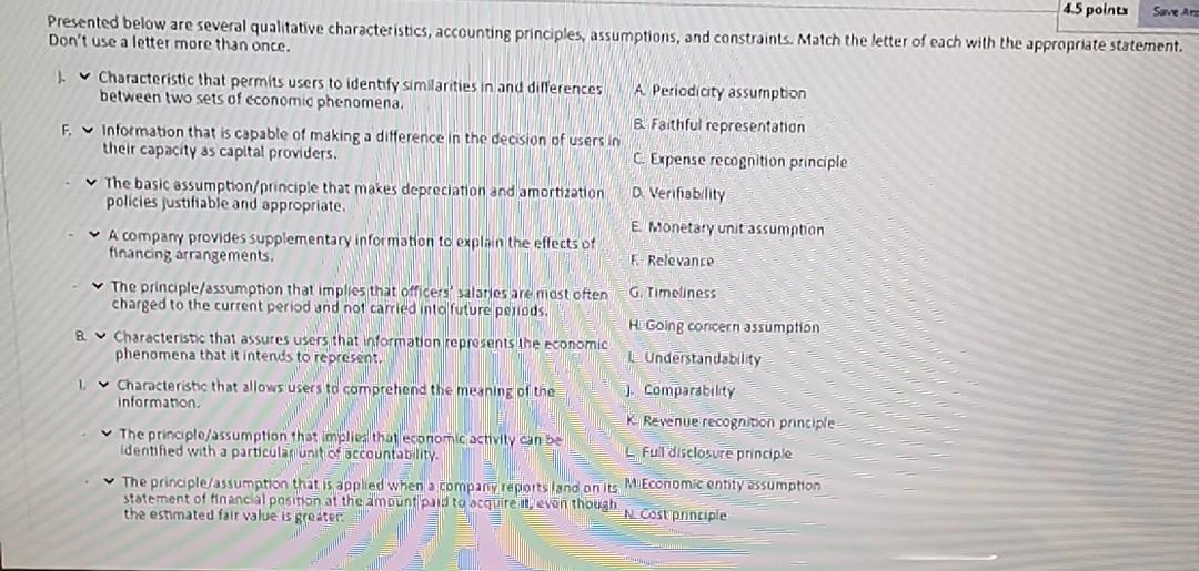  4.5 points Save and Presented below are several qualitative characteristics, accounting