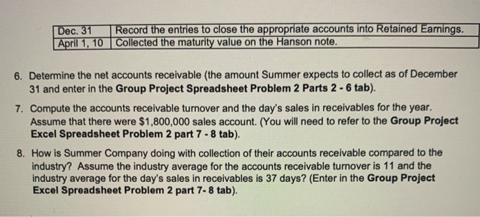 and submit all information on the Group Project Excel spreadsheet Problem 2