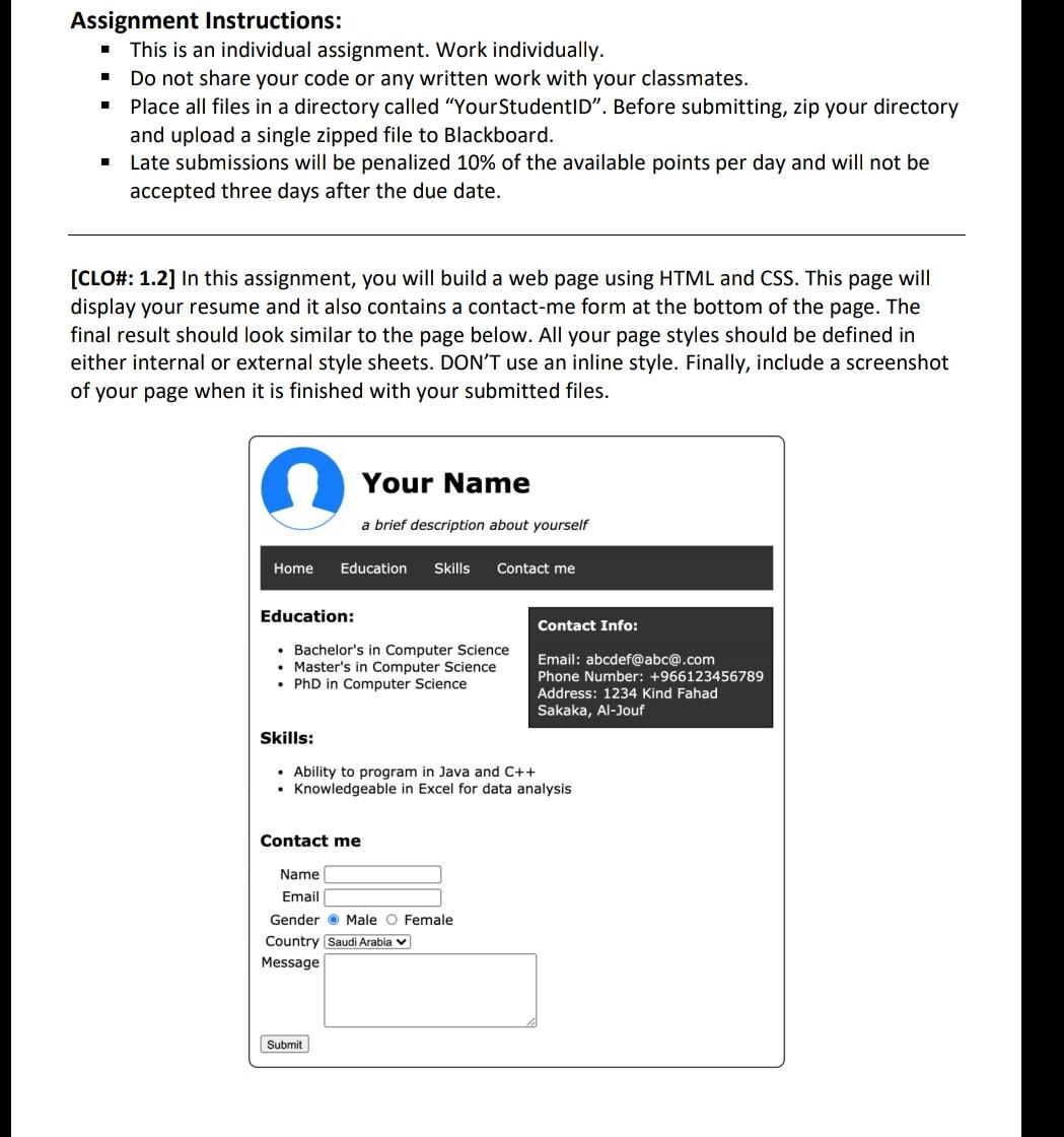  Assignment Instructions: This is an individual assignment. Work individually. Do not