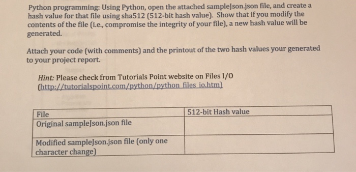  Python programming: Using Python, open the attached samplejson.json file, and create