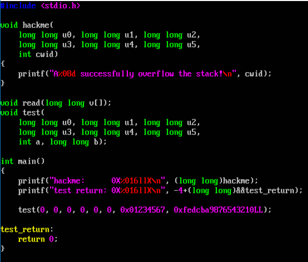 There is a function called 'hackme' in the C source code, which