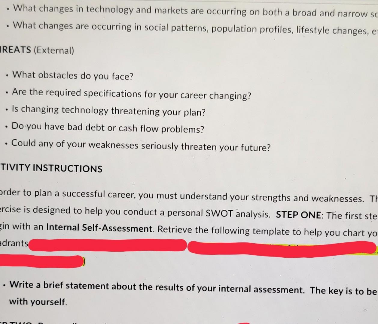 also this is a self career planning swot analysis not on any