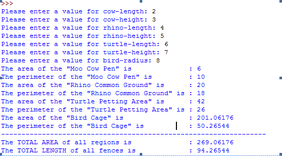 write a Python script that uses mathematical assignments to solve a geometry