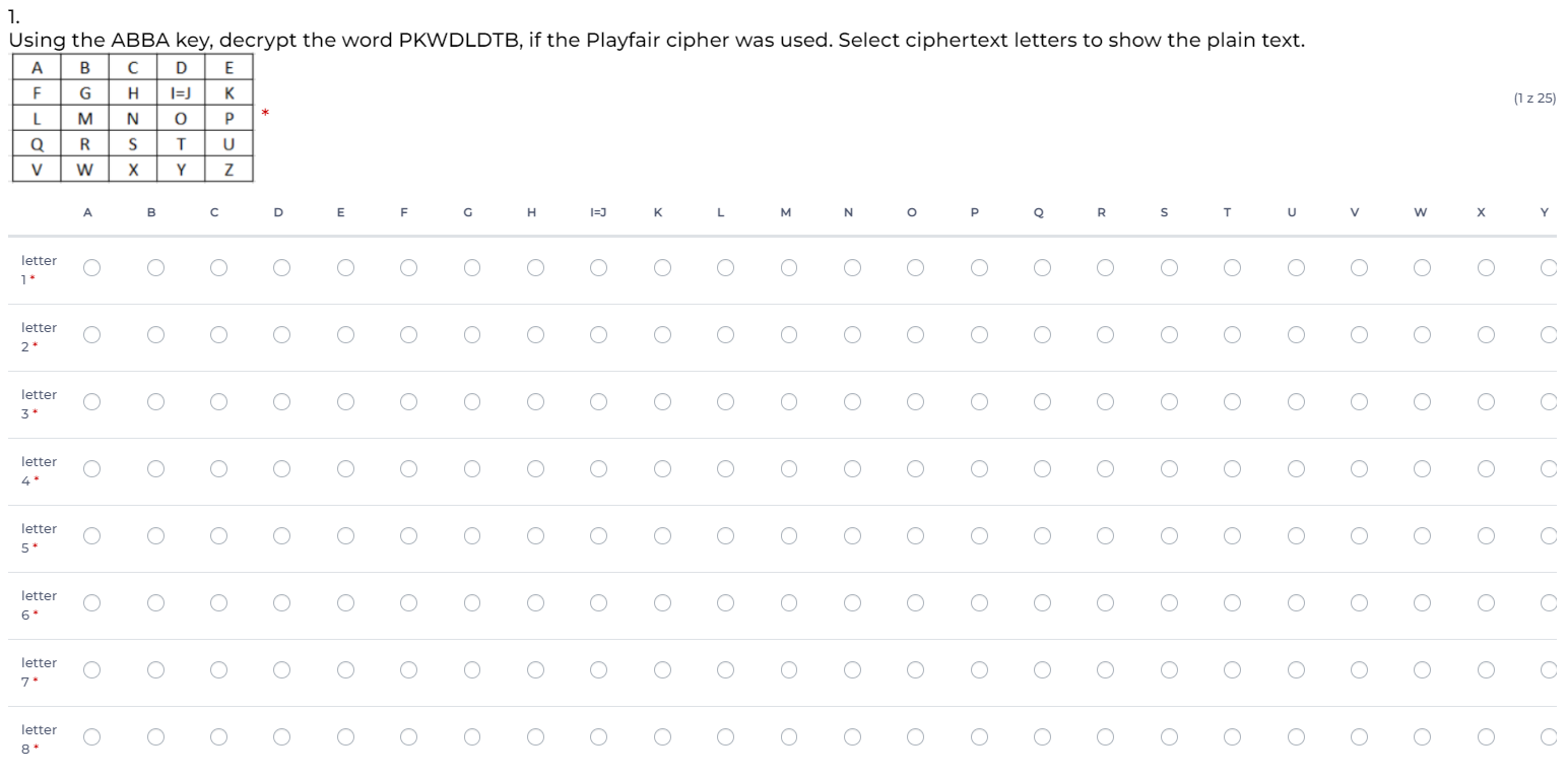  A B C D 1. Using the ABBA key, decrypt the