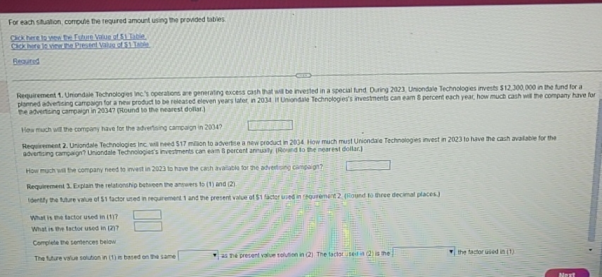  For each situation, compule the requred amourt using the provided tables.