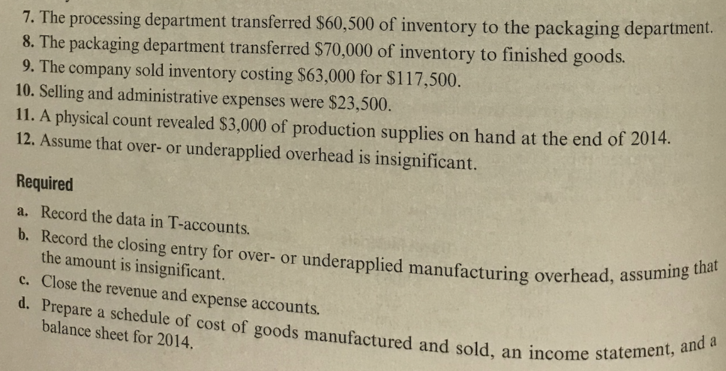 costing system Piedmont Food Company makes frozen vegetables. Production involves two departme