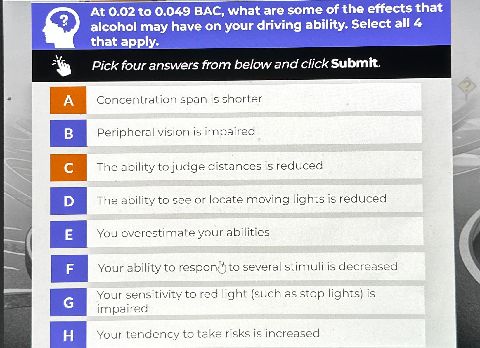  At 0.02 to 0.049 BAC, what are some of the effects