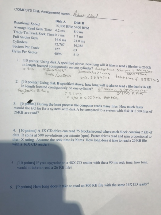  Please answer 4,5,6 using the table at the top Using disk