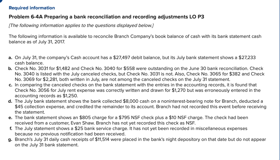 if any, related to the July 31 cash balance. Note: Enter debits