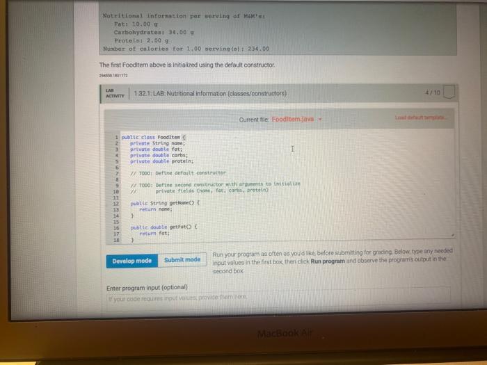 to 00 The second constructor should have four parameters (food name grams