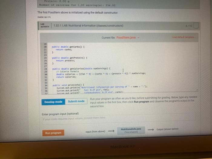 of fat, grams of carbohydrates, and grams of protein) and should assign