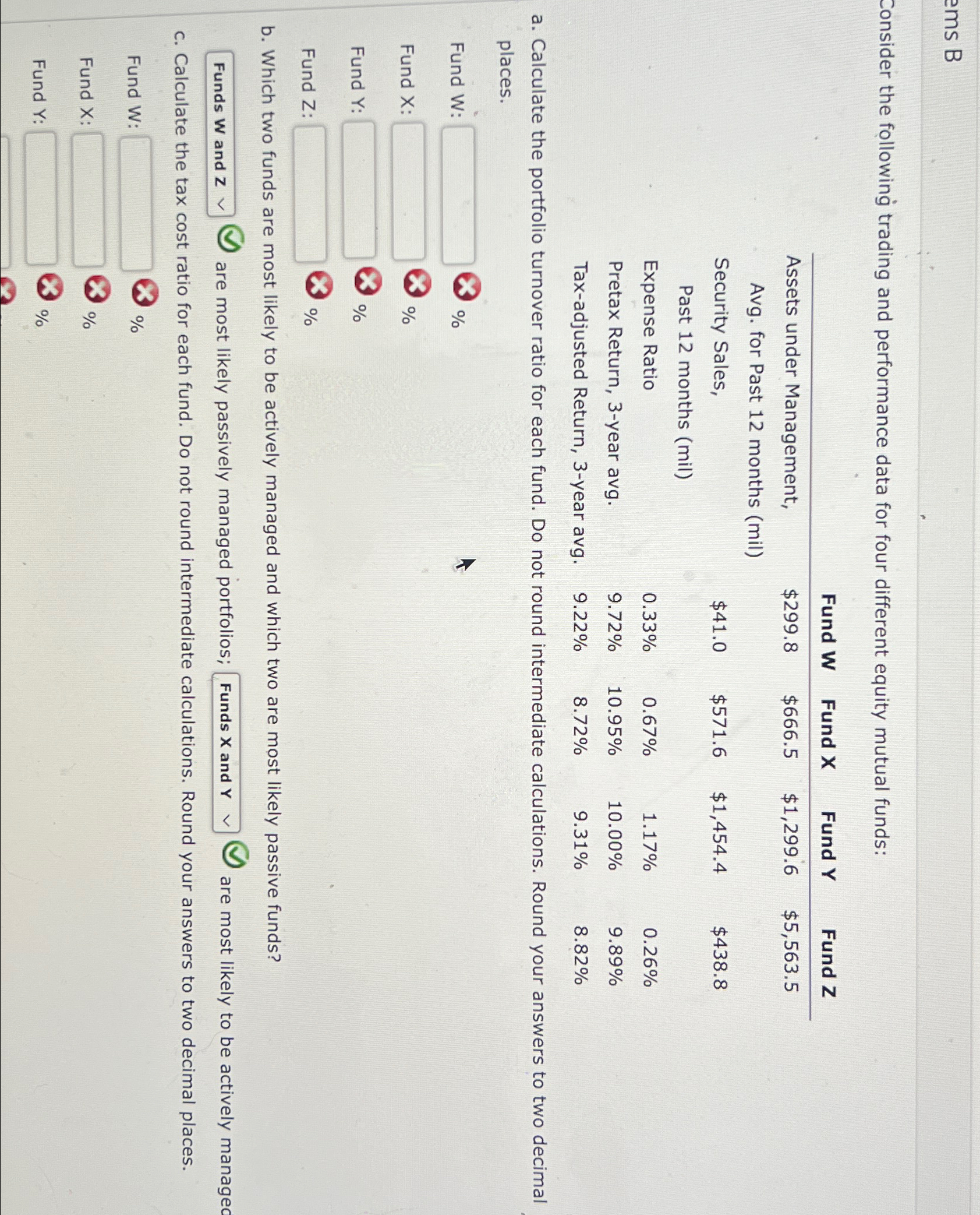  ems B Consider the following trading and performance data for four