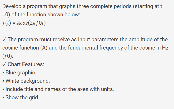 Develop a program that graphs three complete periods (starting at t