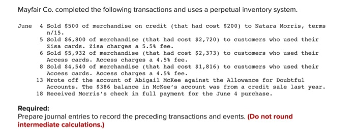  please read carefully show work if needed June Mayfair Co. completed