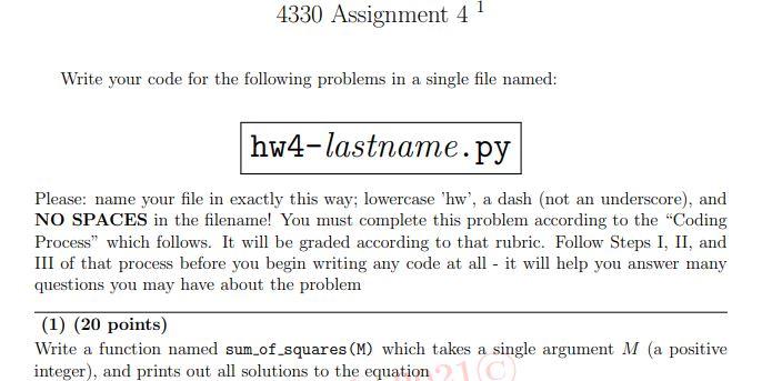  4330 Assignment 4 Write your code for the following problems in
