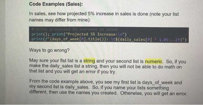 third slide Please only use the list and no loops or "for"variables