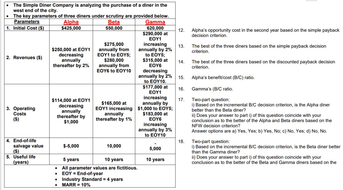  12. Alpha's opportunity cost in the second year based on the