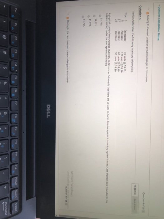  Question Completion Status Moving to the next question prevents changes to