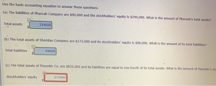  Use the basic accounting equation to answer these questions. (a) The